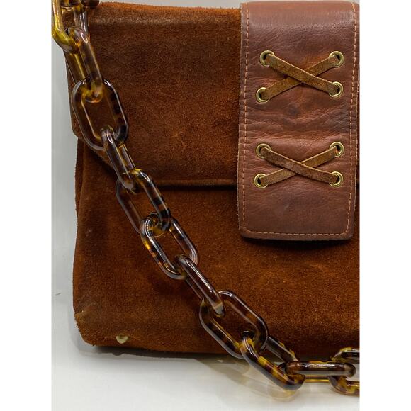 TOWN & COUNTRY SHOES Women's Vintage Brown SuedeLeather Tortoiseshell Clutch Bag - Picture 4 of 11